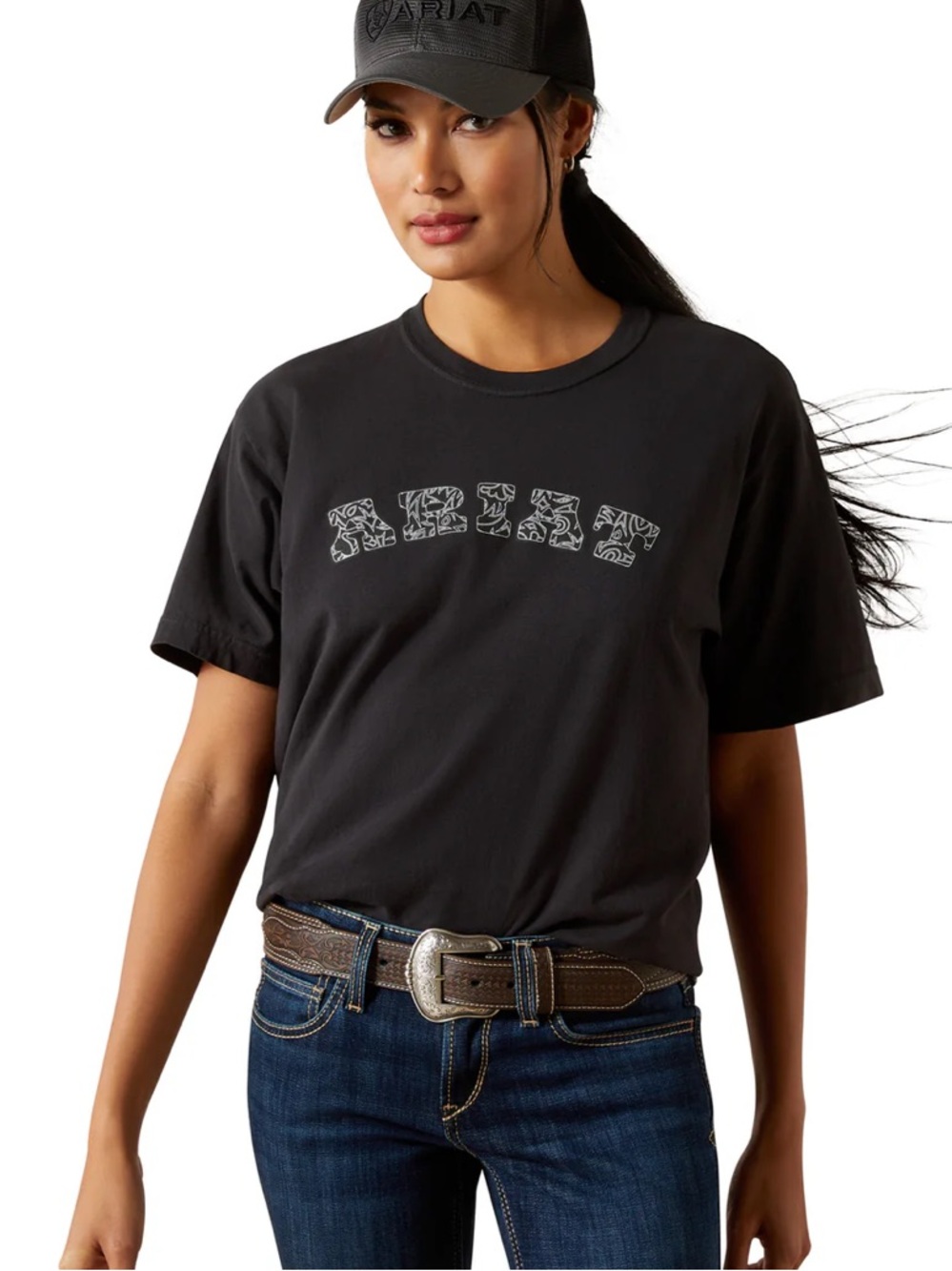 Ariat Black Tee with White Logo Print size large
